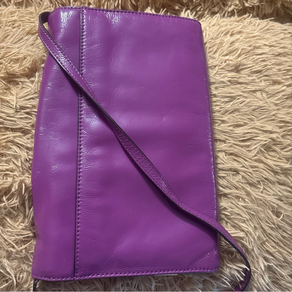 Michael Kors Purple Leather Fold-Over Wristlet Clutch with Metal Corner Accents - Picture 15 of 15